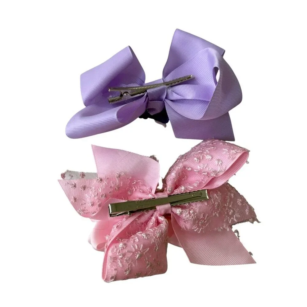 Girls Ballerina Hair Bow Lot of 2 – Pink & Purple Ballet Dance Hair Clips